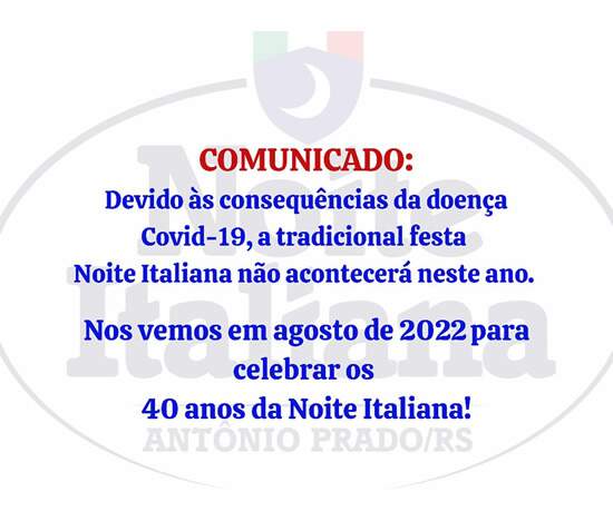 Cancelamento Noite Italiana 2020